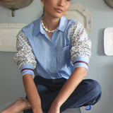 brooks button-down | blue | french floral ivory