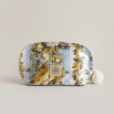 no. 4 small cosmetic | blue + gold vintage floral