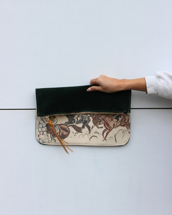 pierce pouch | forest green suede | running horses