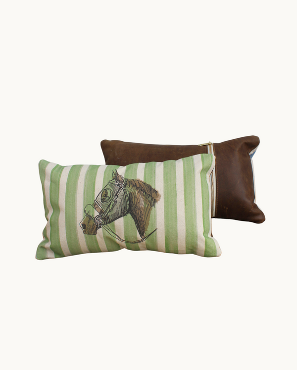 lumbar pillow | leather | green stripe with horsehead