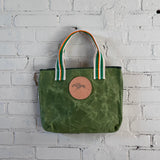 green wax tote | leather equine patch