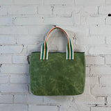 green wax tote | leather equine patch