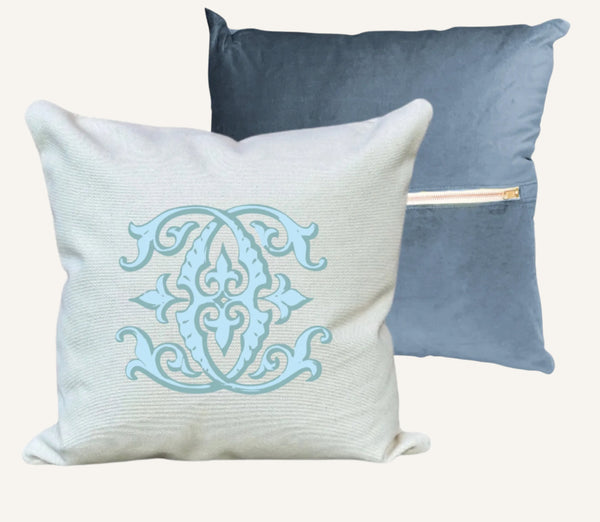 monogram velvet pillow