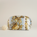 no. 4 small cosmetic | blue + gold vintage floral